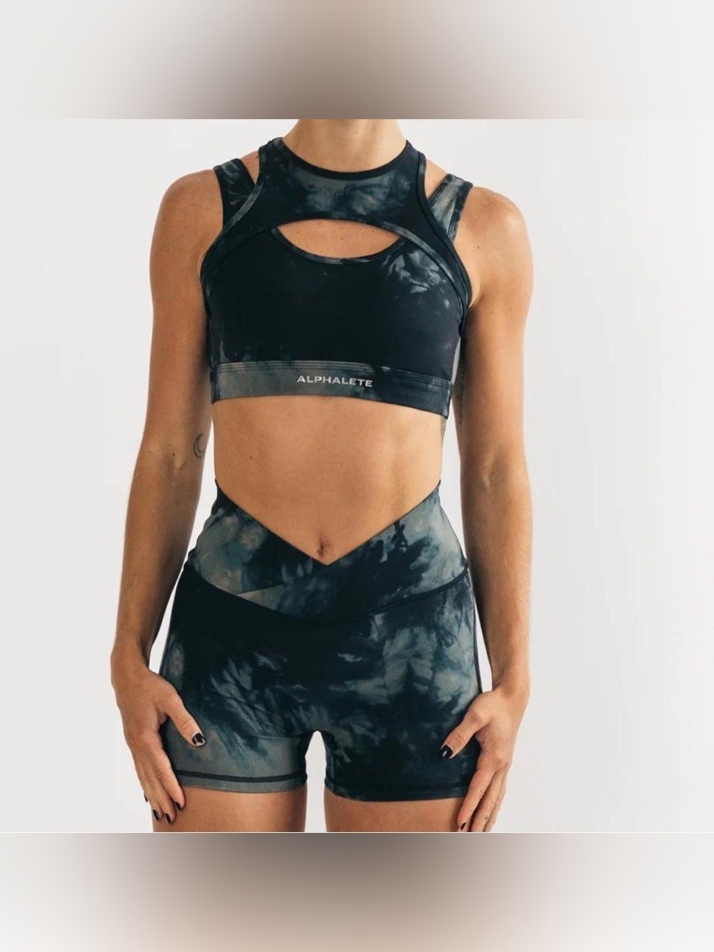 Alphalete Surface Keyhole Sports Bra and Surface Power Wrap Shorts Set